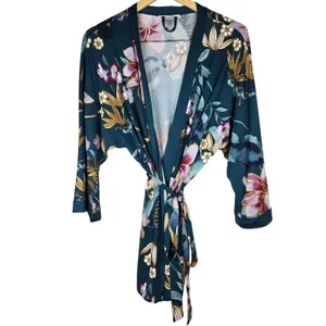 Linea Donatella Teal Floral Robe & Pants MHK197 Large NWT Pajama Set thumbnail 2