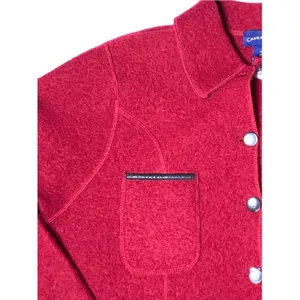 Charter Club Womens L Red 100% Wool Jacket 4 Pocket Button Front Leather Trim thumbnail 5