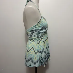 Vanity Halter Top Small Mint Green Geometric Floral Braided Empire Babydoll Boho thumbnail 4