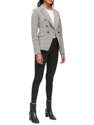 Banana Republic Glen Blazer Jacket Plaid Print Double-Breasted Stretch Size 2 thumbnail 6