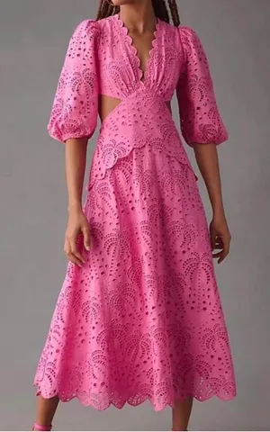Farm Rio Scalloped Palm Eyelet Cutout Dress thumbnail 1