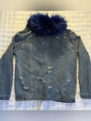 HONEY PUNCH Women’s Denim Acid Wash Jacket Removable Blue Faux Fur Collar Size S thumbnail 9
