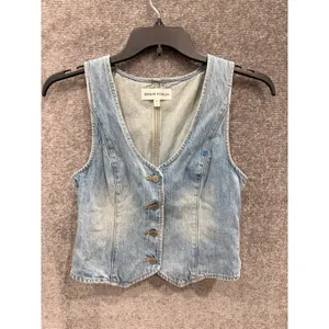 Denim Forum Women Vest M Blue Light Wash Cotton Cropped Button Front 110091 thumbnail 3