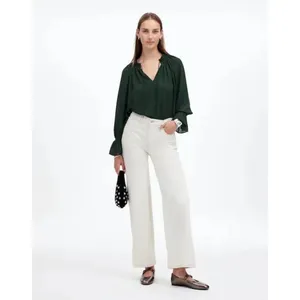 Madewell Long-Sleeve Tie-Neck Top Luxury Forest Sheer Blouse Size XS #1100 thumbnail 9
