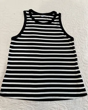 Old Navy Black & White Striped Ribbed Tank- Size Large thumbnail 1