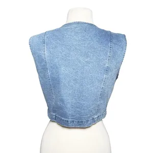 HOUSE OF HARLOW Women’s Cropped Denim Vest Faux Pearl Button Front thumbnail 4