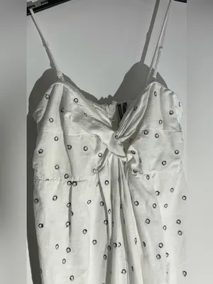 Anthropologie Strapless Deco White Patterned Maxi Summer Dress Linen Cotton thumbnail 14