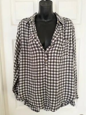 Anthropologie black and white gingham button front shirt thumbnail 5