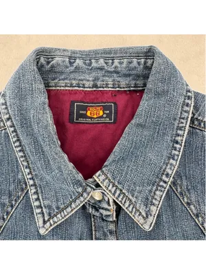 Vintage 90s Denim Western Shirt Pearl Snaps Route 66 Cowgirl Rodeo Country Large thumbnail 4