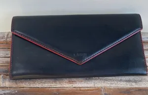 Lodis Audrey Alice tri fold black leather envelope fold wallet red interior thumbnail 1