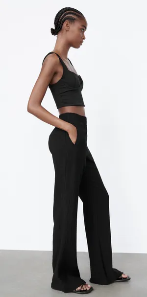 ZARA textured soft high waisted straight leg pants thumbnail 3