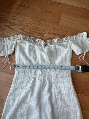For Love & Lemons Anabelle White Eyelet Lace Up Puff Sleeve Mini Dress Size M thumbnail 8