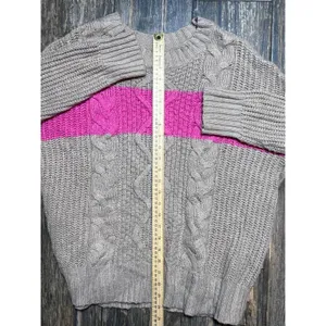 American Eagle Cable Knit Sweater‎ Tan Pink Stripe Medium Cozy Fisherman Baggy thumbnail 8