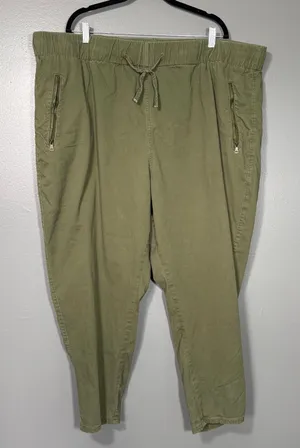 Meri Skye Olive Green Straight Leg Elastic Waist Pants - 24 - Women's Plus Size thumbnail 1