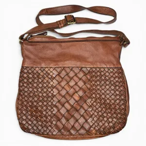 Marta Ponti Brown Woven Soft Leather Shoulder‎ Bag Boho Italian Style Satchel thumbnail 1