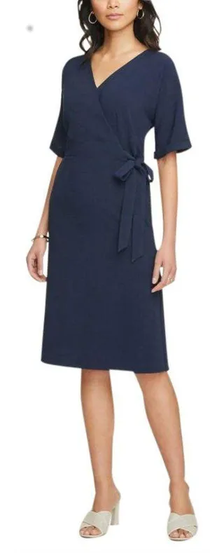 NWT Ann Taylor Navy Cuffed Wrap V-neck Dress thumbnail 1