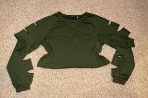 Dark Green Long Sleeve Crop Top thumbnail 1