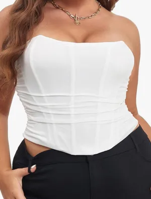 SOLY HUX Women's Plus Size Lace up Overbust Bandeau Corset Top Strapless Shapewear Bustier thumbnail 1