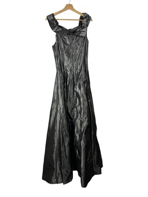 Vintage Alexia Admor Gray Metallic Ruffle Neck Sleeveless Formal Maxi Dress 10 thumbnail 2