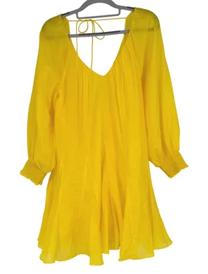 Alice + Olivia Dress Womens S Yellow Silk Cotton Tie Back Mini‎ Boho Luxury thumbnail 1
