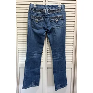 Rock & Roll Cowgirl Med Wash Bootcut Denim Jeans Low Rise Size 30x32 Rhinestones thumbnail 4
