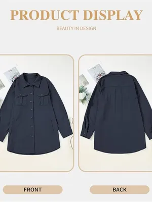 Eytino Women's Plus Size Long Sleeve Button Down Navy Blue Corduroy Jacket NEW thumbnail 8
