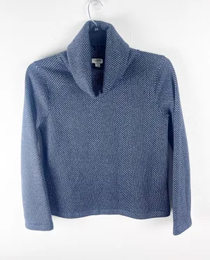 J. CREW Factory Blue Long Sleeves Funnel Neck Top Size Medium Fall Cabin Casual thumbnail 1