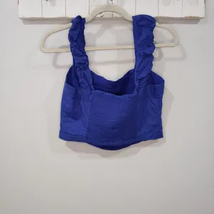 Free People Ashley Crop Tank M Mazarine Blue Ruched Strap Summer Concert Top thumbnail 2
