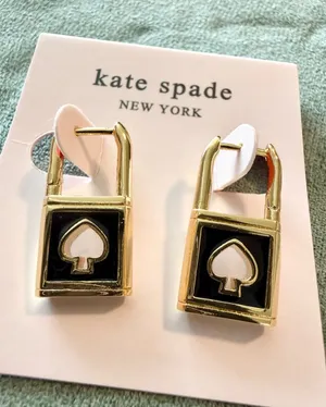 Kate Spade | ♠️ | Gold Plated and Black Spade Padlock Hoop Earrings thumbnail 1