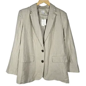 A New Day Womens Linen Blend Blazer Beige Tan Two Button‎ Jacket Size M thumbnail 1