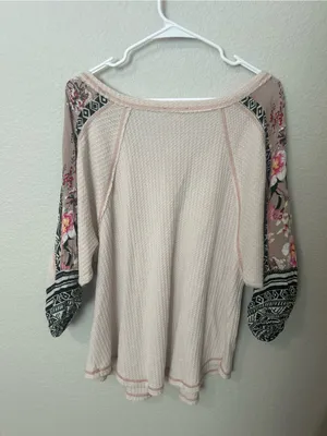 Kori Thermal Waffle Knit Mixed Print Tunic Top Blush Pink Size Large thumbnail 8