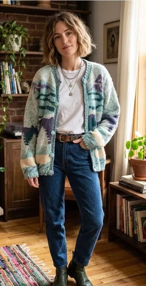 VTG Heirlooms Hand Knit Wool Blend Cottagecore Grannycore Cardigan Large. thumbnail 1