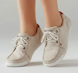 Twisted X Blend 85 tan white herringbone embroidered boat shoes sneakers sz 8 thumbnail 1