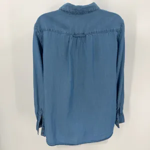 Style & Co Shirt Women's PL Petite Large Blue Pleated Roll Tab Sleeve Flowy Top thumbnail 2