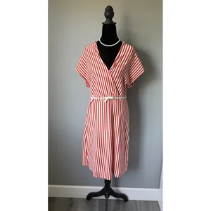 Anthropologie Saturday Sunday Red White Striped Wrap Dress Rope Tie Size S thumbnail 6