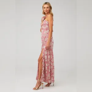For Love & Lemons‎ Raya Pink Velvet Rosette Rose Floral Maxi Dress Size M thumbnail 3