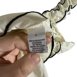 Sugarkiss Women’s Contrast Trim Ruffle Bow Top Ivory/Black Size L thumbnail 9
