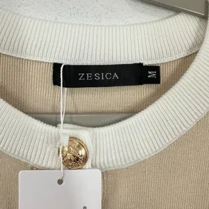ZESICA‎ Preppy Ladylike Sweater Dress Medium Beige White Gold Buttons Mini NWT thumbnail 3