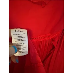 Lulus Never a Dull Moment Bright Red Tie-Strap Pleated Midi Dress Size XL Party thumbnail 10