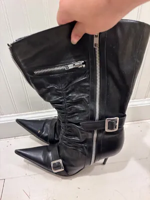 Black Distinctive Vero Cuoio Vintage 2000s Carnaby London Leather Heeled Boots thumbnail 3