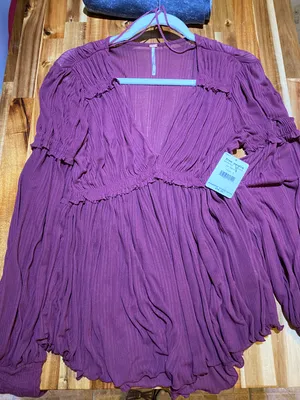 Free People NWOT Purple Sheer Long Sleeve Shirt thumbnail 6
