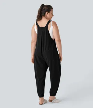 Halara Black Pockets Waffle Casual Jogger Overalls Comfy Cozy Medium NWT thumbnail 11