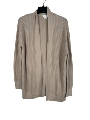 Club Monaco 100% Cotton Cable Knit Cardigan Beige Open Front Oversized XS thumbnail 4