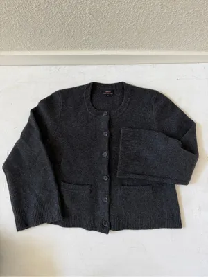 Quince 100% Mongolian Cashmere Structured Cardigan Grey Charcoal Size XL thumbnail 3
