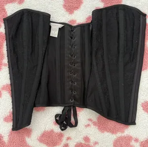 Vintage Y2K Black Corset Top w/ Floral Embroidery & Rhinestones 🖤 Gothic Coquette Bustier Small thumbnail 3