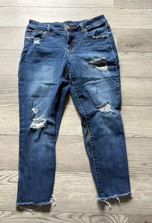 Maurices Distressed Dark Blue Ankle Jeans thumbnail 1