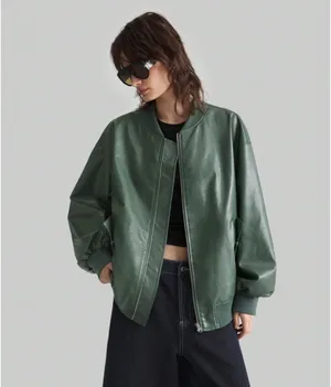 Green leather bomber jacket Size M thumbnail 3