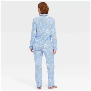 Roller Rabbit Women's Floral Vines Long Sleeves and Pants Pajama Set Blue Small thumbnail 2