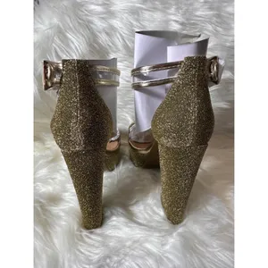Bamboo Tournament 77M Size 7.5 Gold Platform Heels Festival Boho Strappy Glitter thumbnail 4