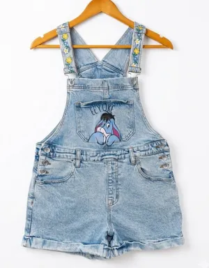 Her Universe Disney Winnie the Pooh Eeyore Denim Shortalls Overalls Small S thumbnail 1